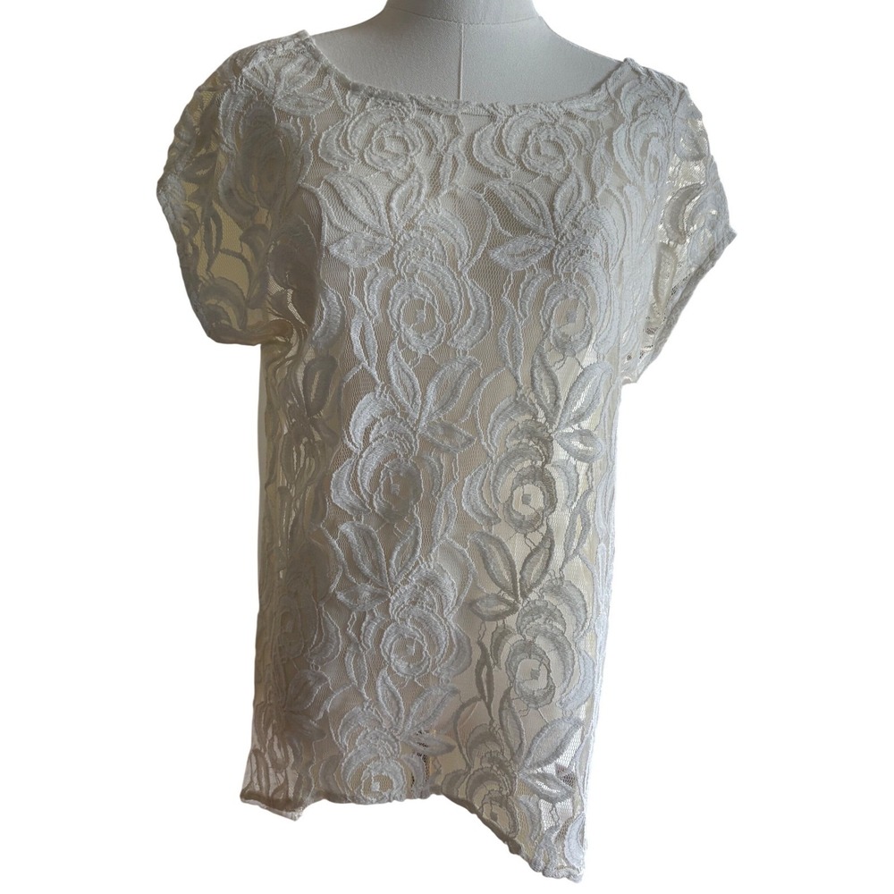 Apt 9 Ivory Lace Front Blouse Womens Small Cap Sleeve Lightweight NWT